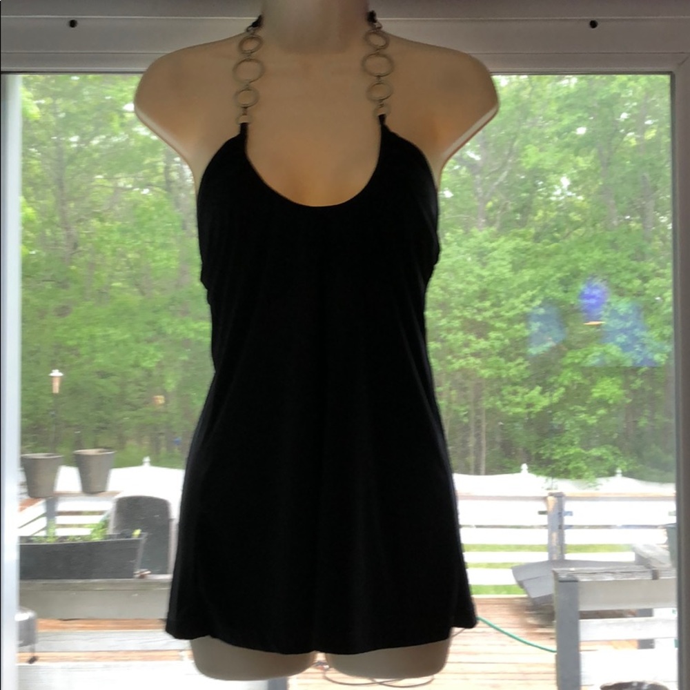 Black halter top with chain link accents. Size S